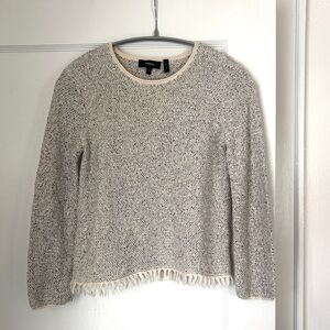 Theory Vendla cream & black mix tweed fringe sweater